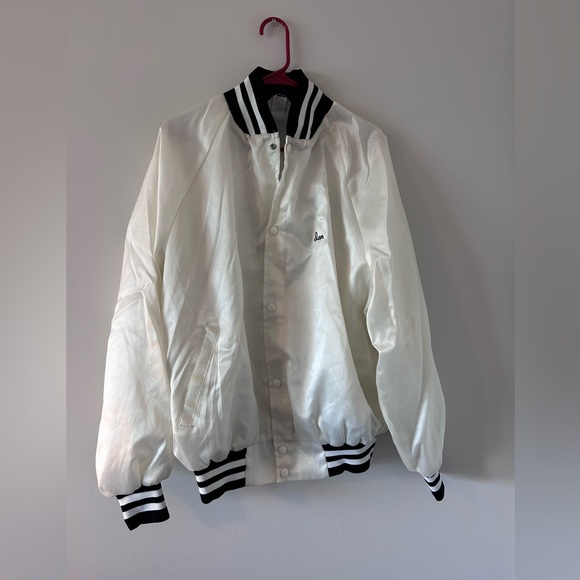VINTAGE SATIN VARSITY JACKET • Ivory/off White ( not white) • XL - Picture 1 of 9